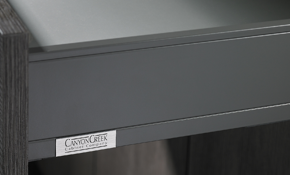 Millennia Collection Upgraded Blum Dark Grey Metal Drawer Box | Canyon Creek Cabinet Company