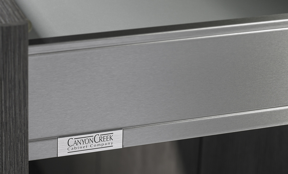 Premium Blum Legrabox inMotion Metal Drawer Box in Dark Grey | Canyon Creek Cabinet Company