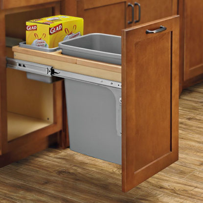 Kitchen Trash Pullout with Trash Can and Trash Bags | Canyon Creek Cabinet Company