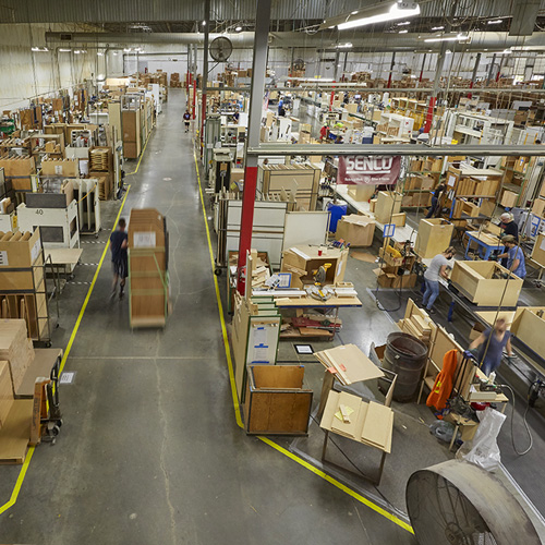 Canyon Creek Warehouse Filled with Brown Cardboard Boxes | Canyon Creek Cabinet Company