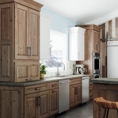 Rustic & Transitional Kitchen with Monterey Style Doors | Canyon Creek Cabinet Company