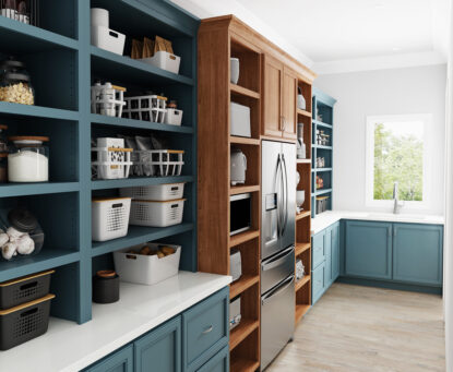 Open Shelving Cabinetry in Kitchen with Mixed Finishes | Canyon Creek Cabinet Company