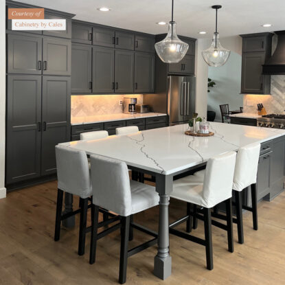 Transitional Kitchen with Cornerstone Cortina Style Cabinets and Rain Paint Finish | Canyon Creek Cabinet Company
